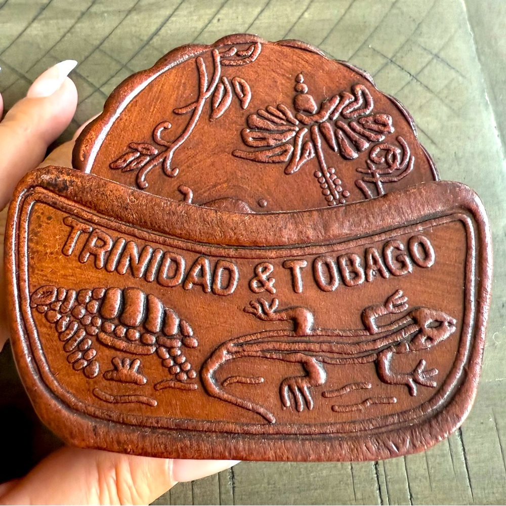 Brand new condition handmade leather coasters from Trinidad and Tobago